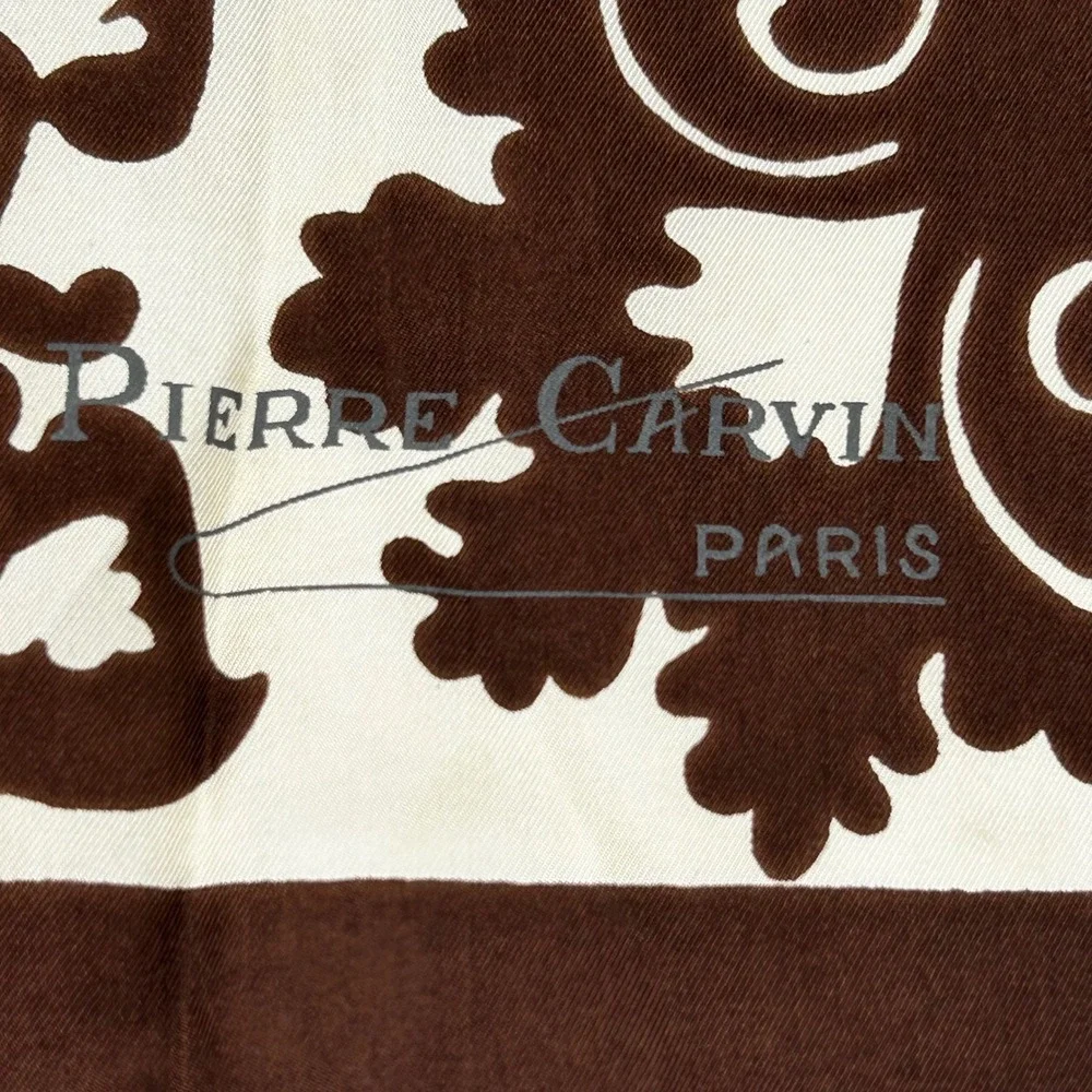 Pierre Carvin Scarf Brown Womens Paisley Floral Damask Fringe Paris 68x17 in
